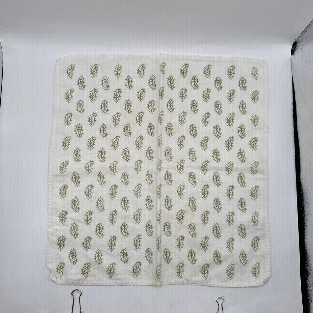 Lot of 6 White Hand Towels Cloth Napkins Green Leaf Leaves‎